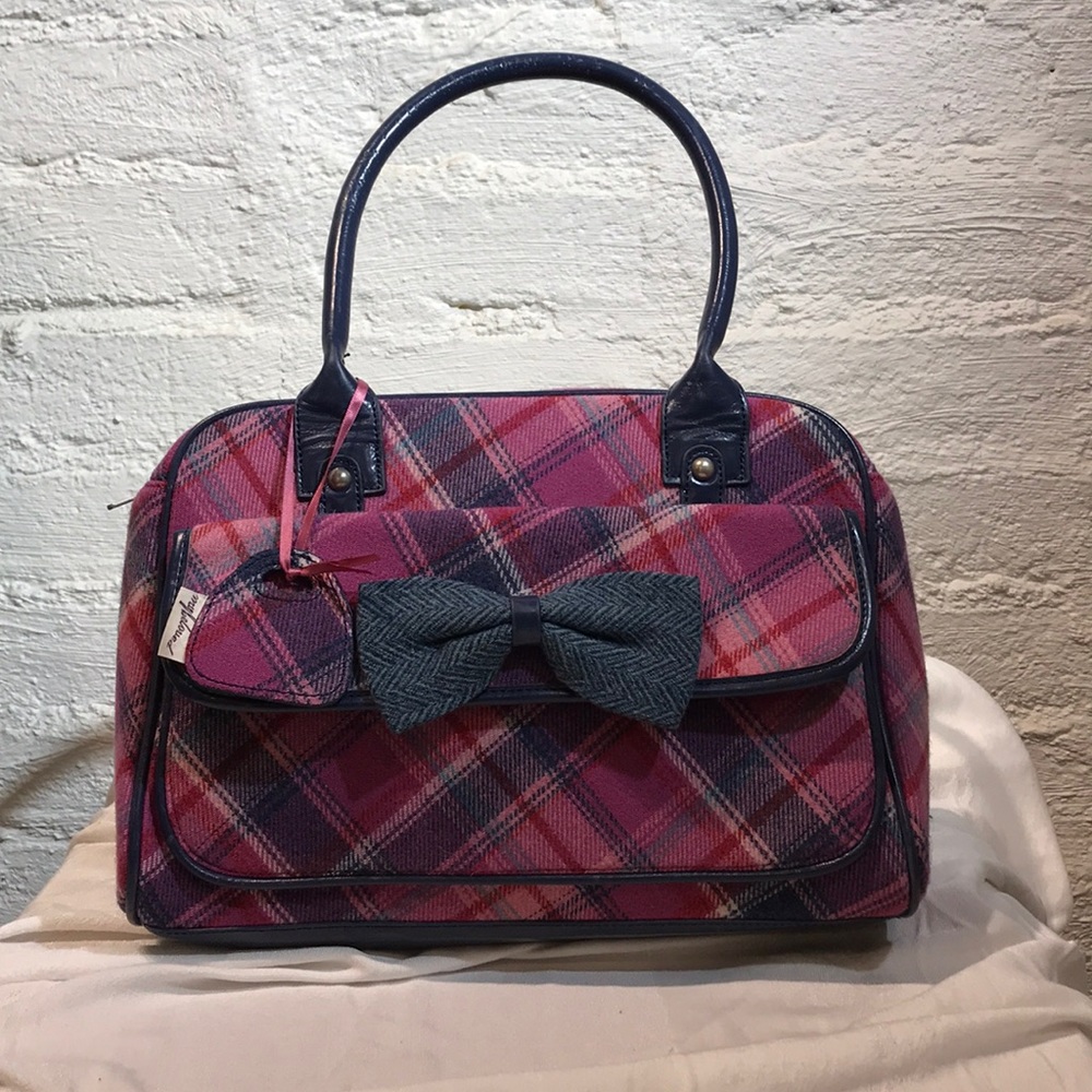 New Ness Purse “My Beloved” Pink Plaid Front Bow
